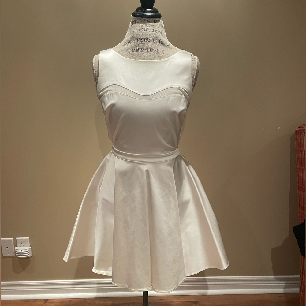 Guess by Marciano White Satin Dress with Cut Outs
